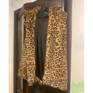 Zara faux fur leopard vest with hood